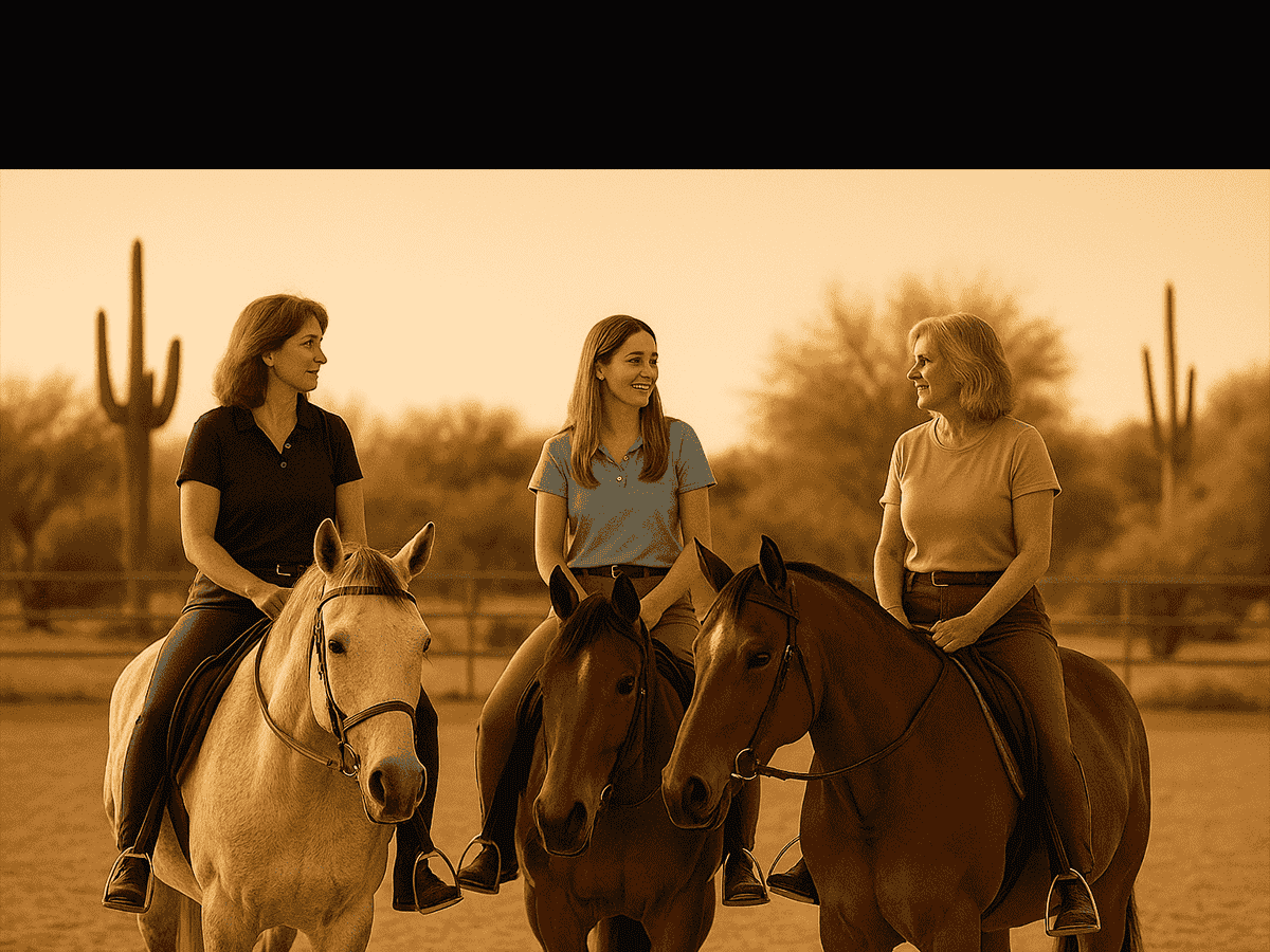 Riders talking and training at Euro Riding Center in Phoenix Arizona